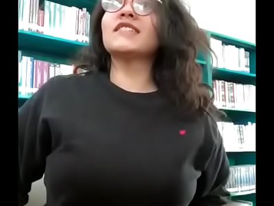 Desi Girl flashing boobs in library in front of camera